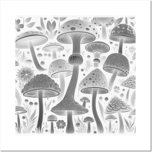 Black and White Mushroom pattern design for Phish fans and Deadheads Posters and Art